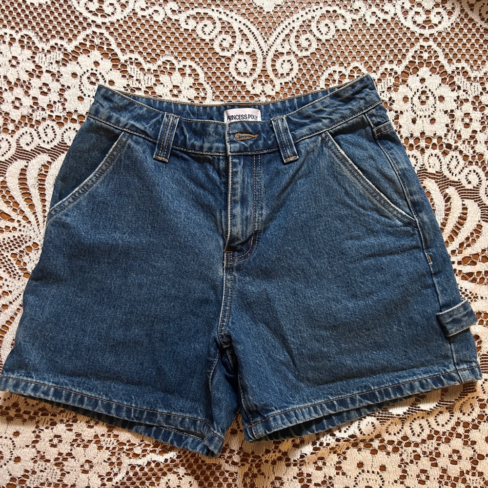 Princess Polly Dark Blue High-Rise Denim Shorts